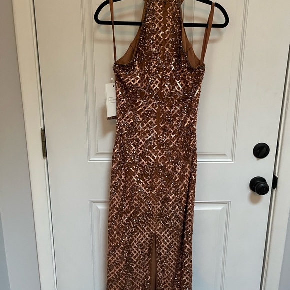 NWT Mac Duggal high halter sequin cocktail dress in copper - Picture 10 of 12